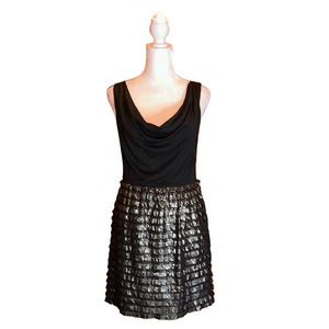 CHARLOTTE RUSSE Sexy Black Dress w/ Drape Neckline & Metallic Ruffle Skirt Sz S